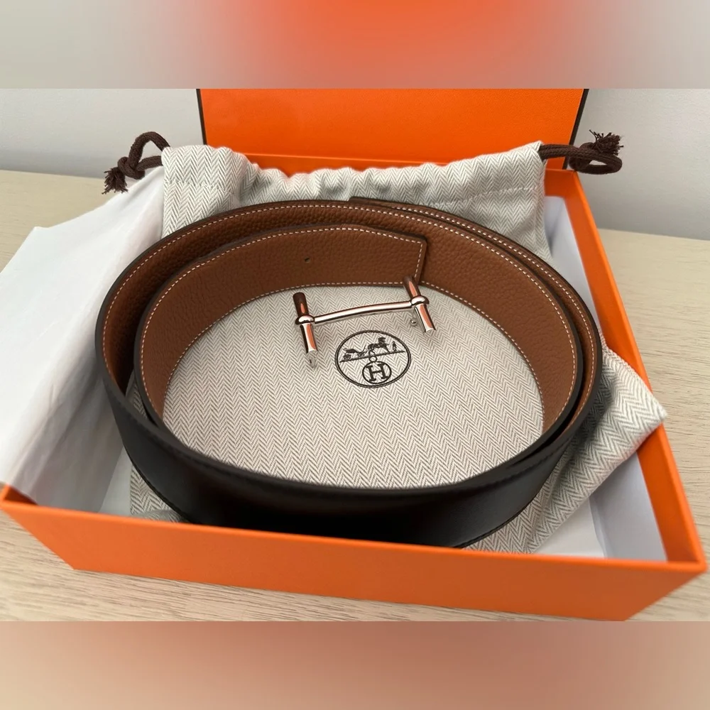 HERMES H d'Ancre Belt Buckle & Reversible leather strap 90 W AA 300 Noir/gold